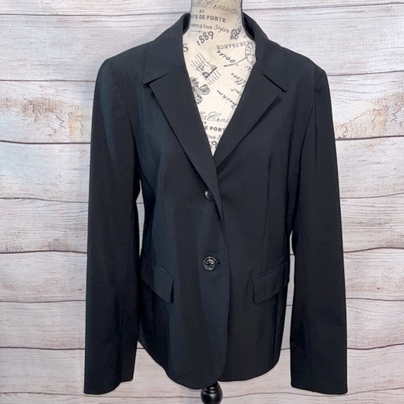 Lafayette 148 NY Blazer Black Virgin Wool Two Button Closure Size 12 Lined - Picture 1 of 9